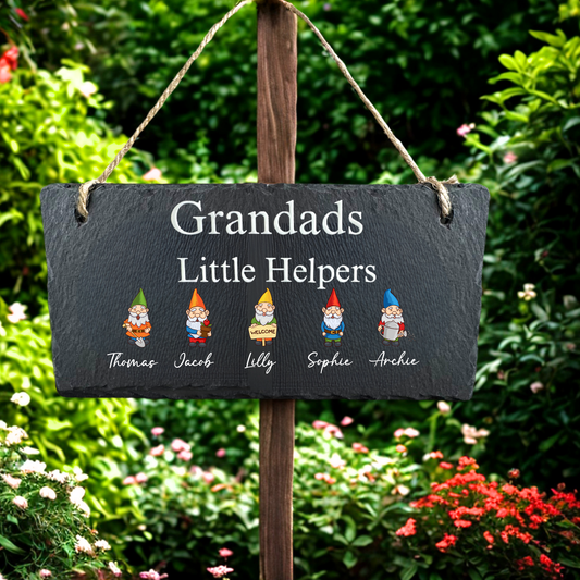 Personalised Slate Gnome Family Garden Sign