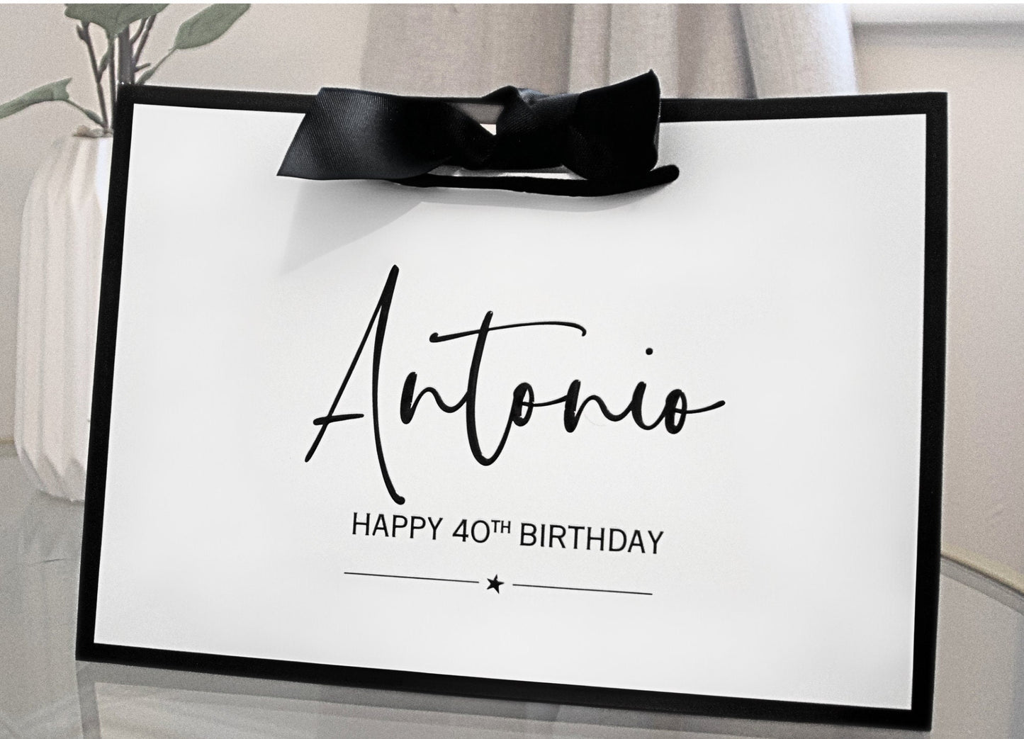 40th birthday gift bag, gift bag for him, black and white gift bag,