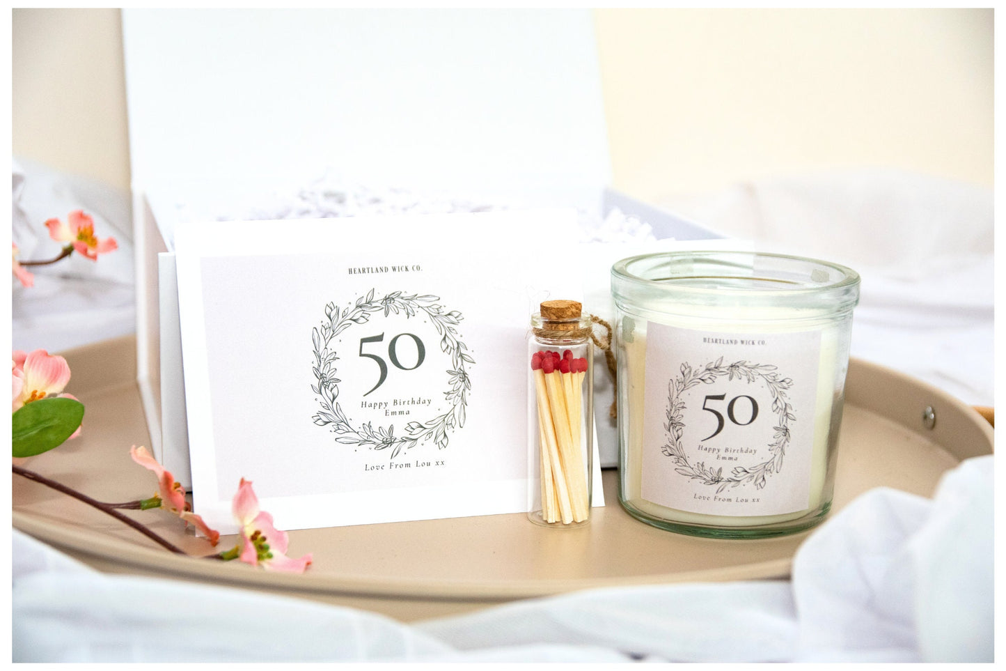 50th birthday gift set, personalised 50th gift, 50th birthday present idea, candle personalised, gift for friend, candle for friend, personalised candle