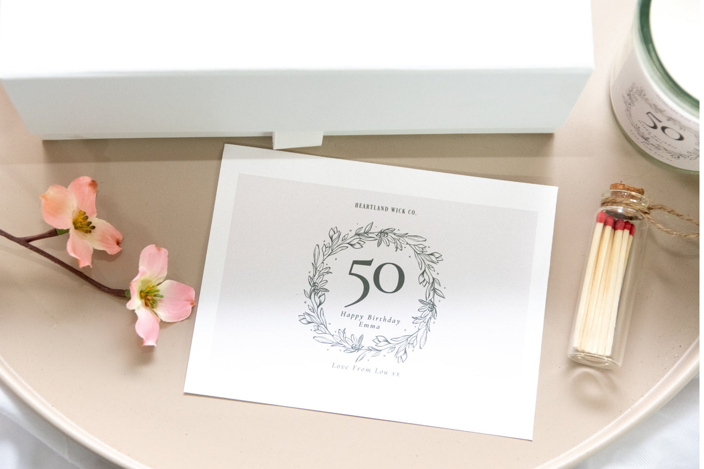 personalised gift set with candle, personalised gift for 50th birthday, candle gift, personalised candle