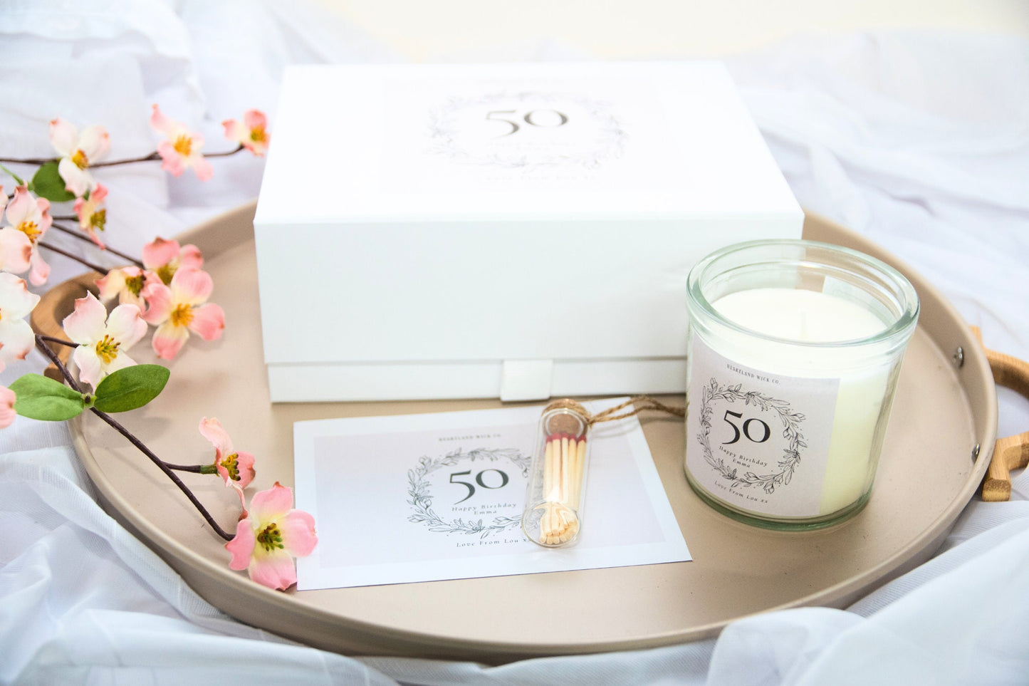 personalised gift box, 50th birthday candle, gift set for her, candle, birthday candle