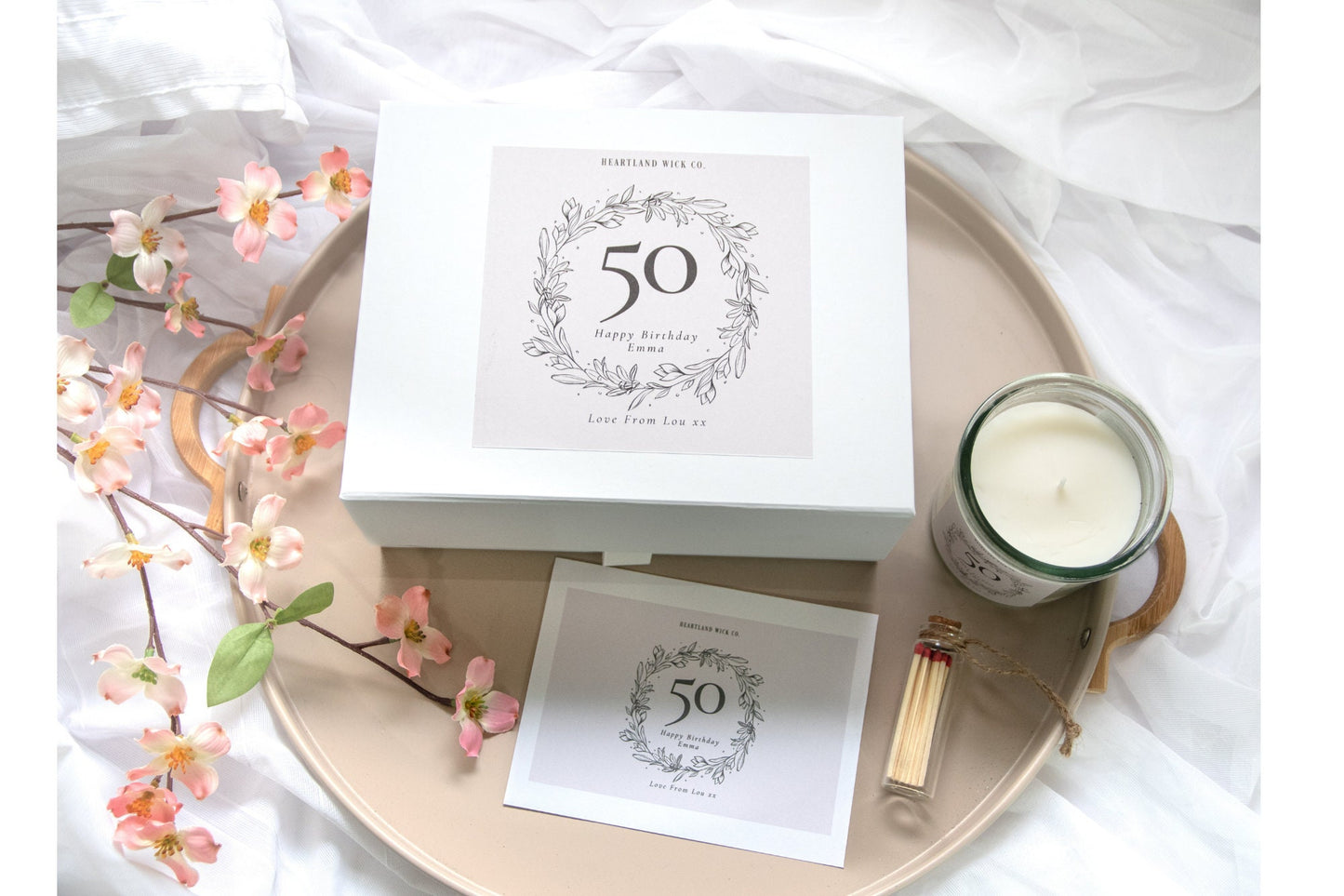 personalised candle and gift box, gift set personalised, personalised candle, 50th birthday candle, 50th candle, birthday candle, gift set for friend