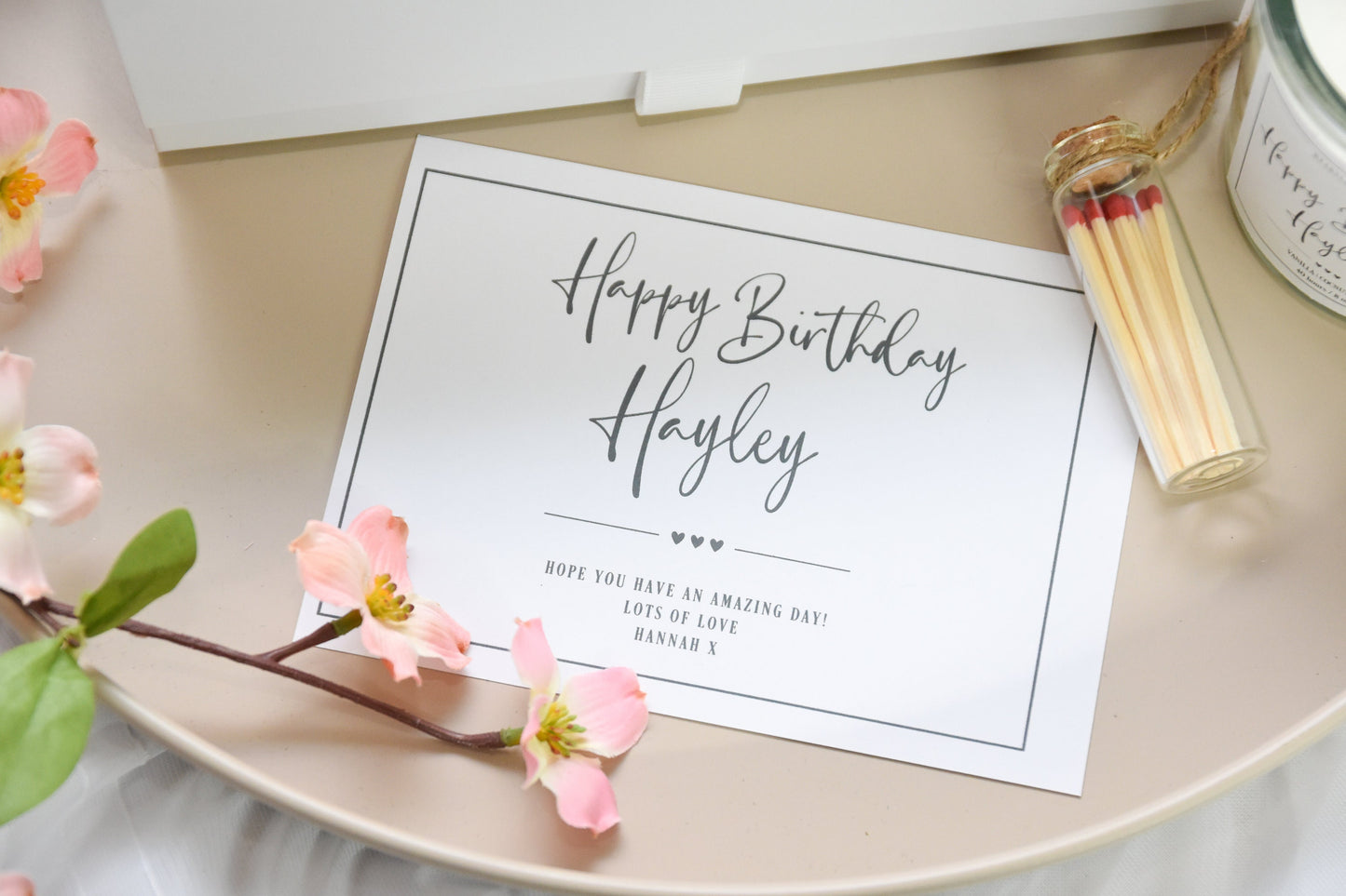 personalised gift box, gift box for her, birthday gift for her, gift box with happy birthday, gift box containing personalised candle