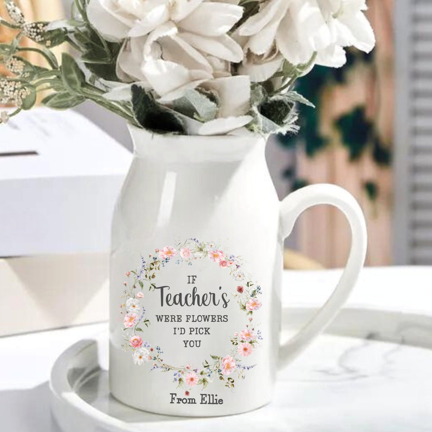 beautiful vase with personalised words, if teachers were flowers, gift for special teacher
