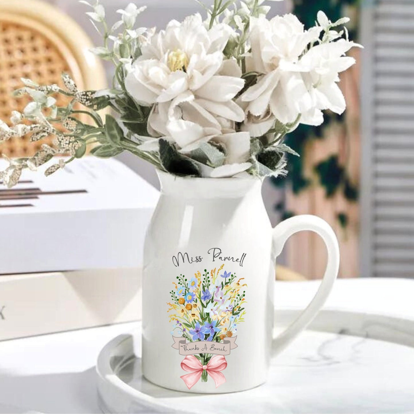 Personalised Vase for Teacher, vase with beautiful flowers, teacher gift, jug vase for teacher, thank you teacher vase, Thanks a bunch