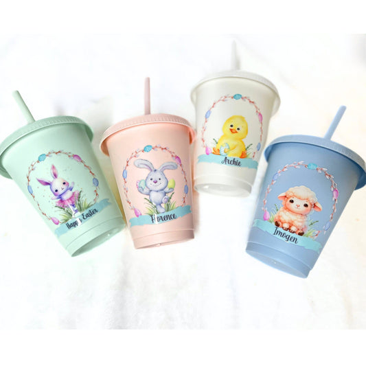 personalised easter cup, easter gift, easter cup for children, easter bunny cup, kids cup with lid and straw