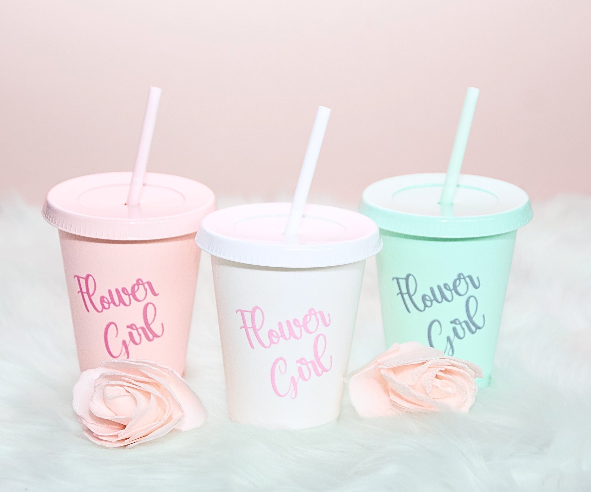 flower girl cold cups with lid and straw