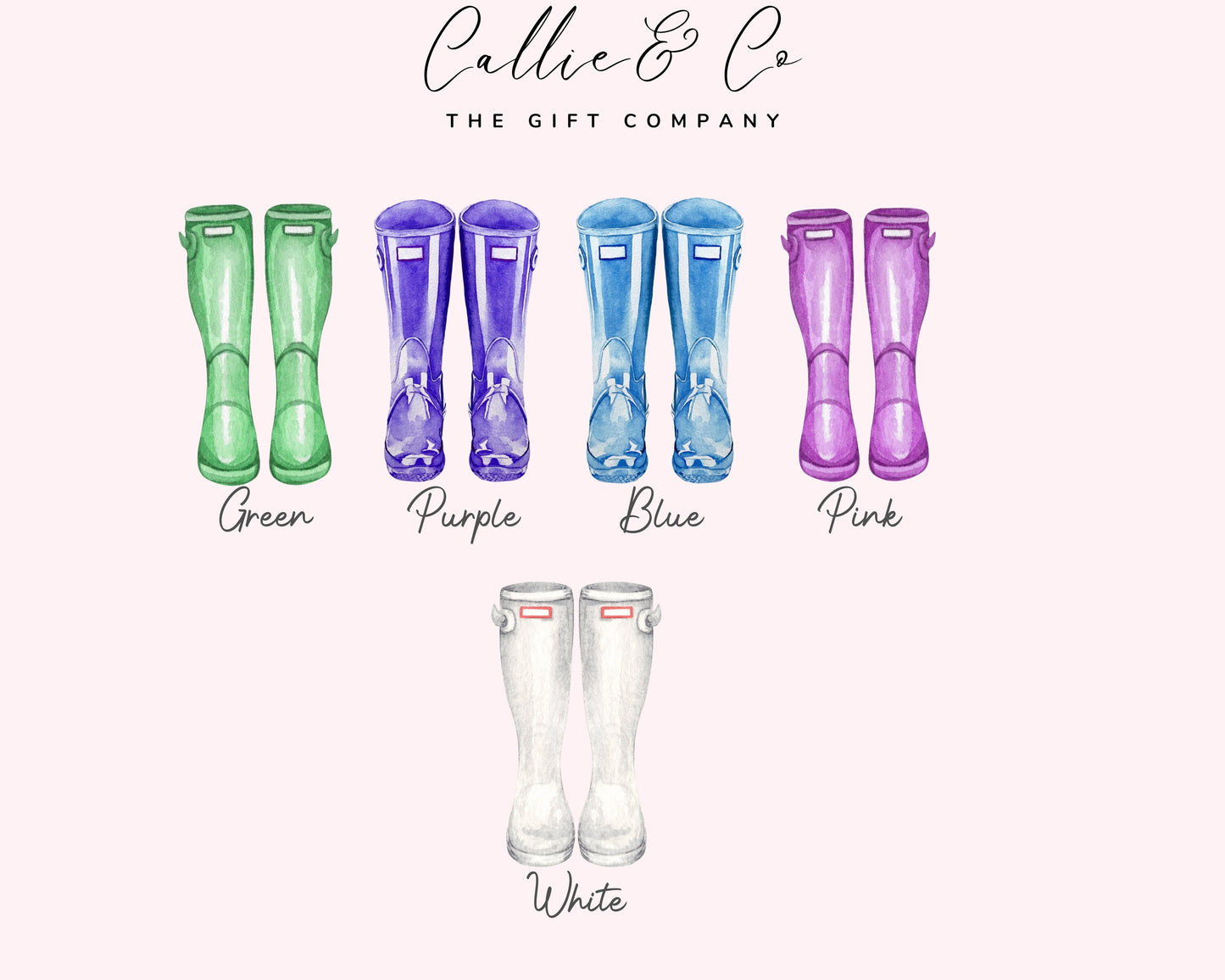 welly boots in green purple blue pink and white, watercolour wellington boots