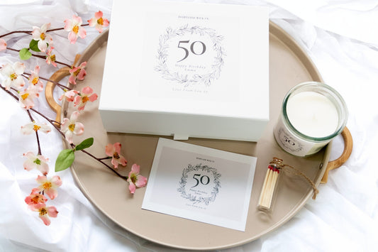 50th birthday gift, candle gift set, 50th candle, gift for 50 year old, gift for friend, personalised candle, personalised gift box, 50th candle, birthday candle