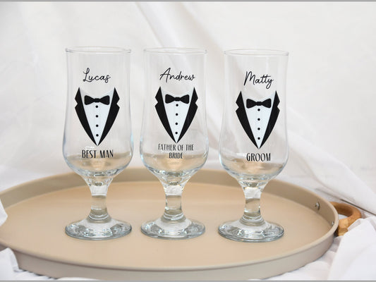 personalised groomsman stemmed pint glass for best man proposal