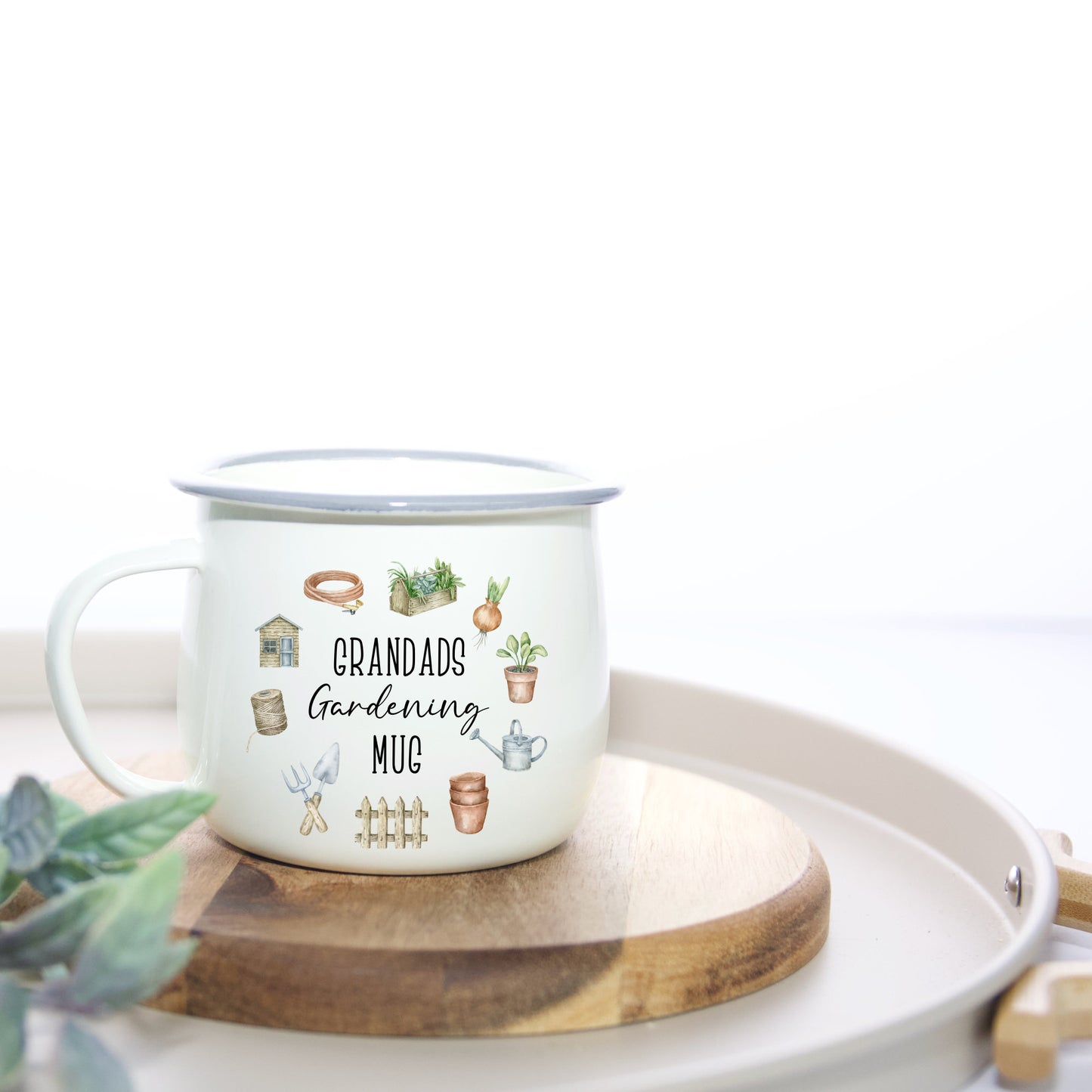 Grandads Gardening Mug, Enamel mug for garden, Printed Enamel mug for fathers day gift