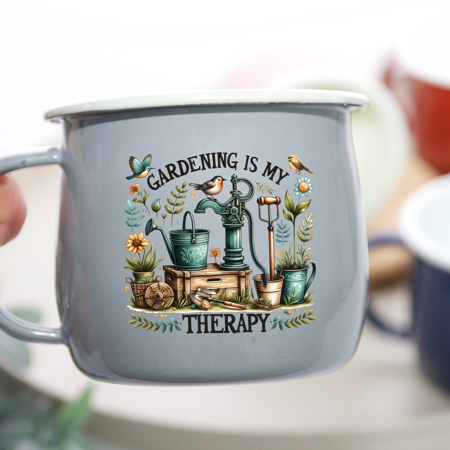 Gardening Enamel Belly Mug