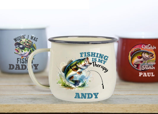 fishing is my therapy mug, fishing mug, personalised fishing mug, fishing mug for fathers day