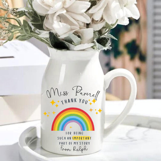 Thank you Teacher Vase with Rainbow, Beautiful personalised Vase, Teacher gift, rainbow gift for teacher, personalised vase, Thank you for being such an important part of my story