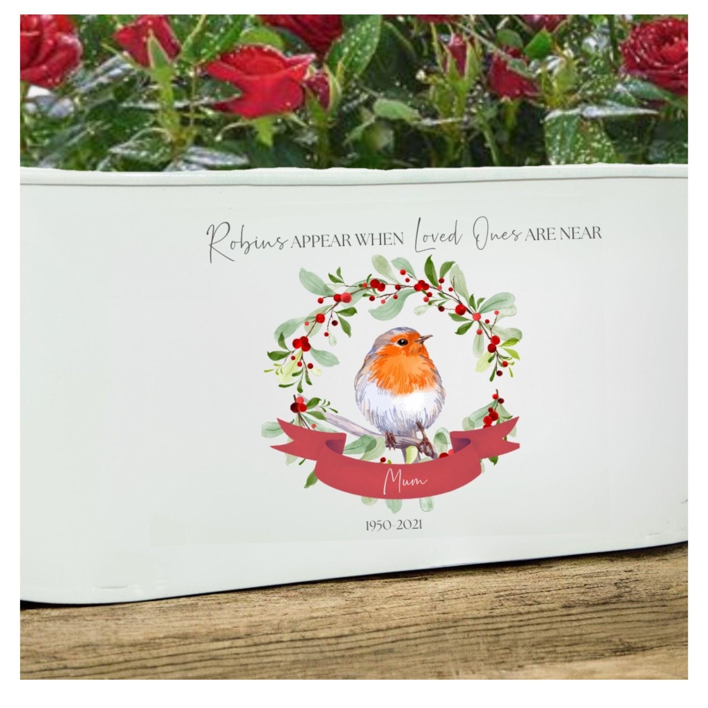 memorial planter, grave plant, headstone plant, robins appear