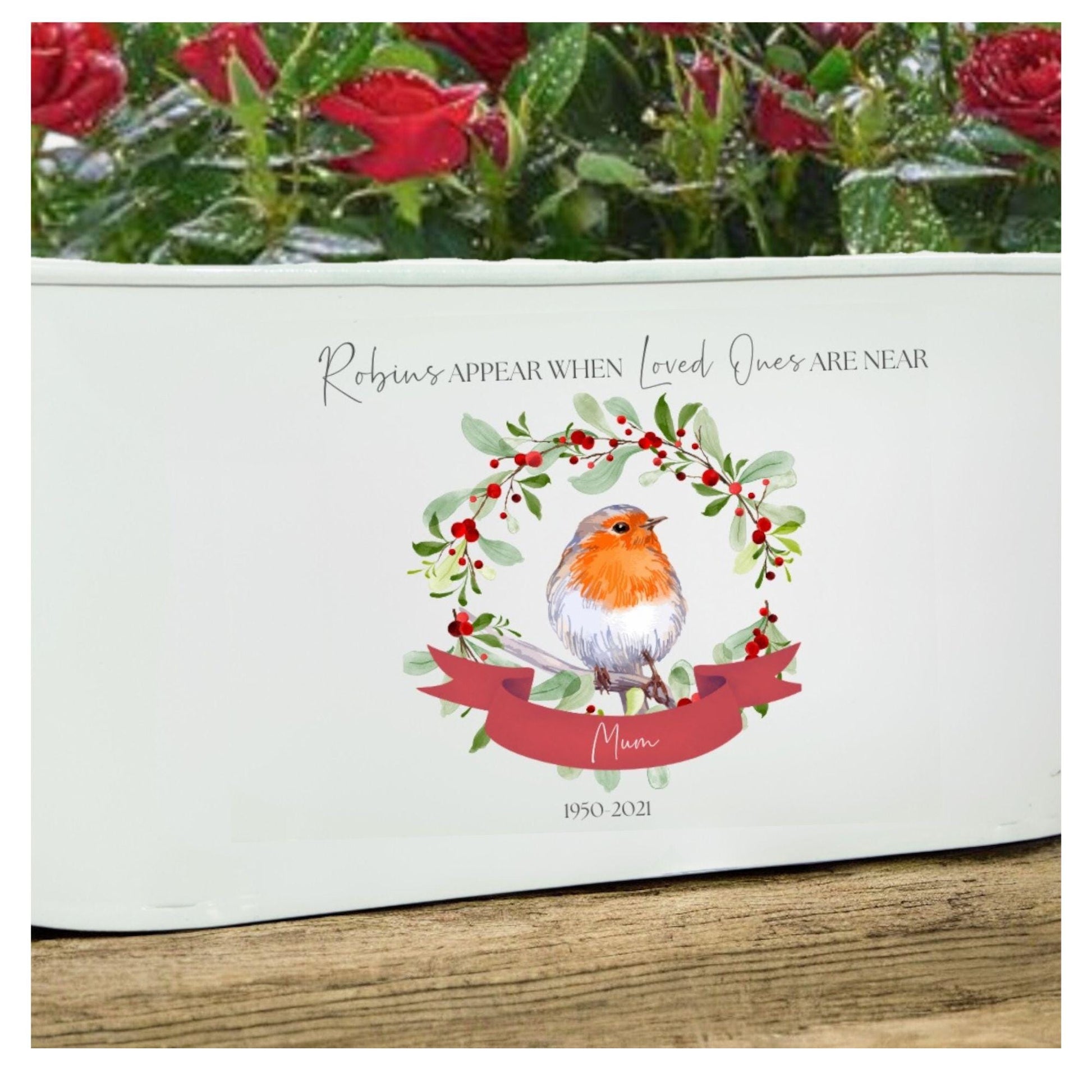 memorial planter, grave plant, headstone plant, robins appear