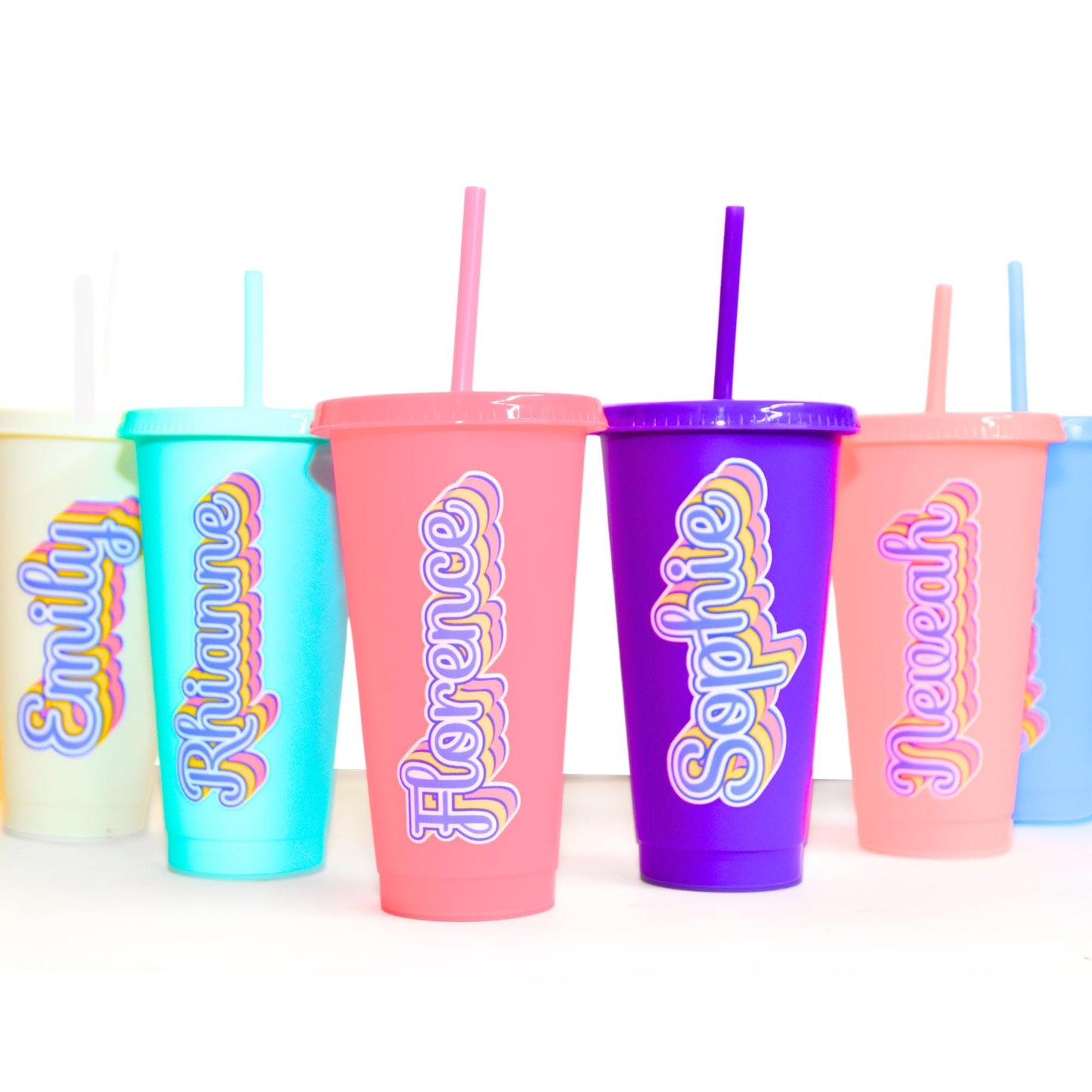 girls party cups, party cups with name, girls party favours, teenage girls gifts, teenage girls sleepover, cold cups with straw and name, personalised cold cup, girls gifts for friend